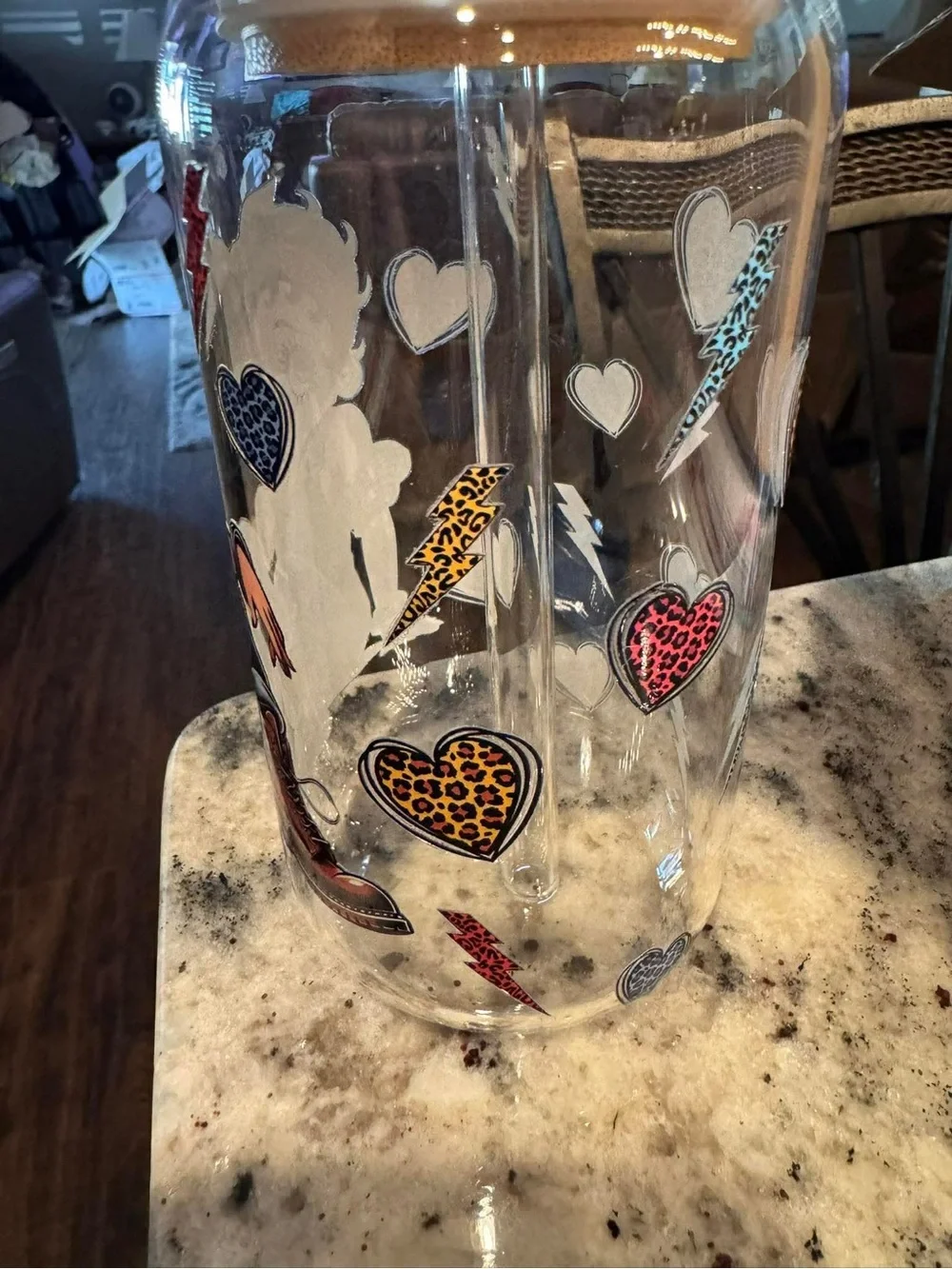 Betty Boop Glass Tumbler with Bamboo Lid and Straw - Multi